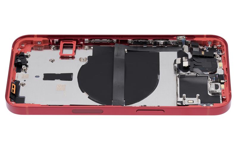 Tapa trasera con componentes pequenos pre-instalados para iPhone 13 (Version US) (Sin logo) (Rojo)