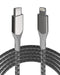 Cable Lightning a USB Tipo C de 3 ft AmpSentrix Infinity plata