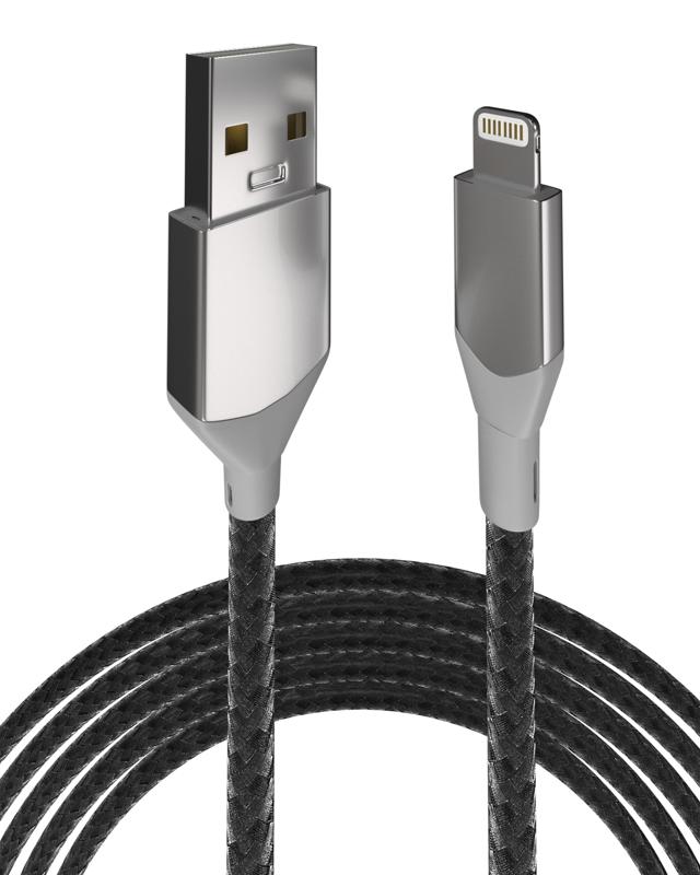 Cable USB tipo A a Lightning de 3 pies (AmpSentrix) (Infinity) (Plateado)