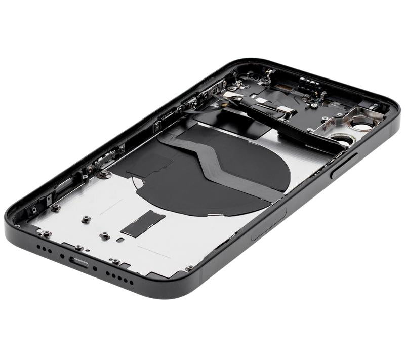 Tapa trasera para iPhone 12 con componentes pequeños pre-instalados (Versión internacional) (Original usada: Grado A) (Negro)