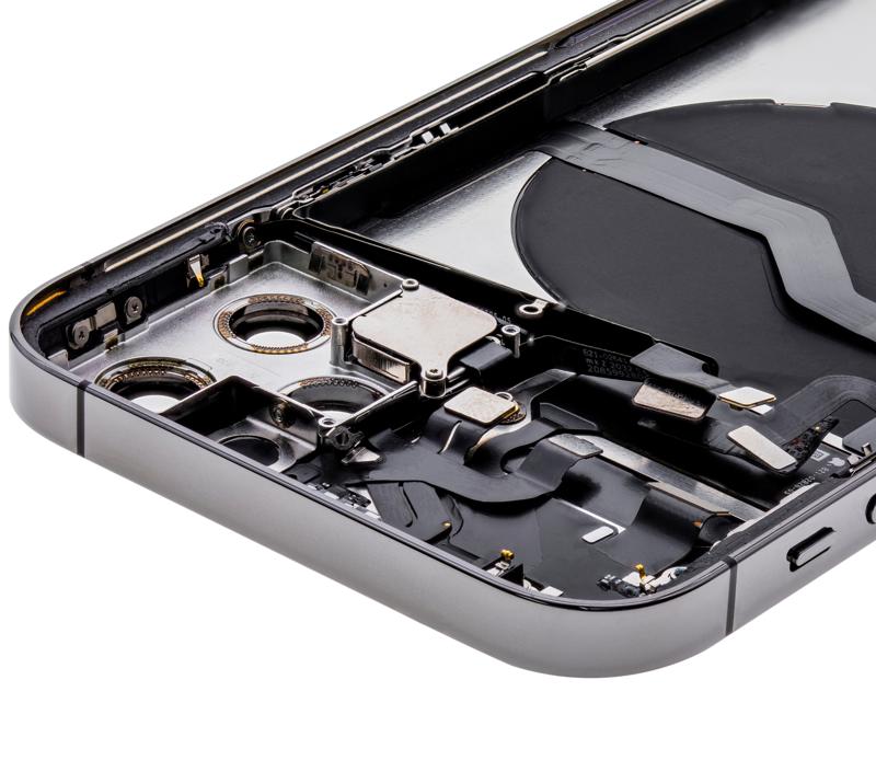 Tapa trasera para iPhone 12 Pro con componentes pequenos pre-instalados (Version EE.UU.) (Usada original grado C) (Grafito)