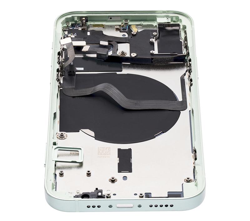 Tapa trasera para iPhone 12 con componentes pequenos pre-instalados (Version internacional, Verde)