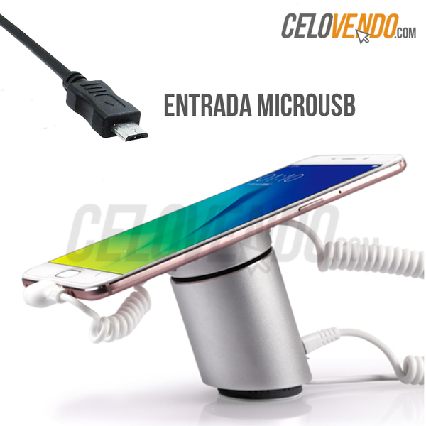 Exhibidor de celular anti-robo con Alarma | Material: Aluminio | Conector MicroUSB|
