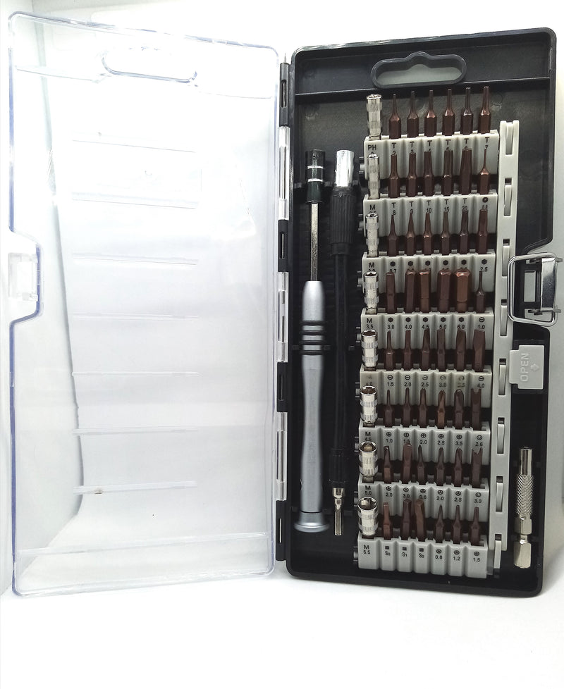 Desarmador de Aluminio con 56 puntas para reparar celulares y computadoras.