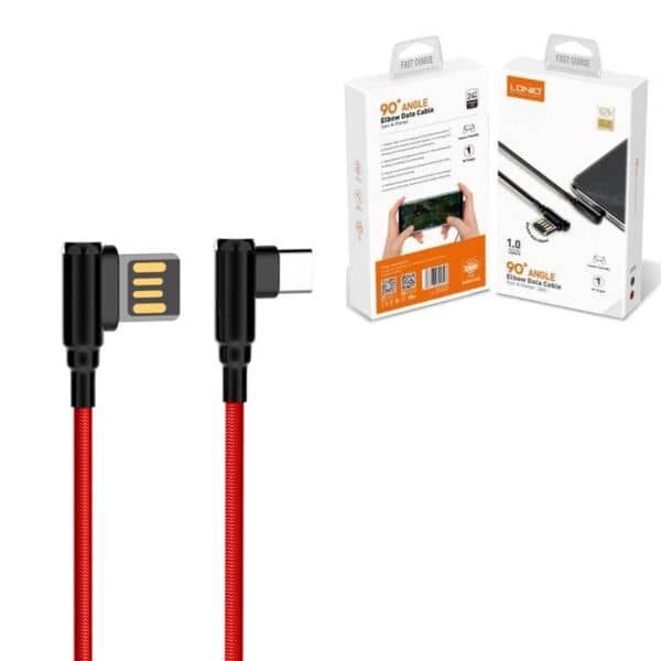 LDNIO LC421 Cable USB a Tipo C de 3 Pies con √Ångulo de 90 Grados (ROJO)