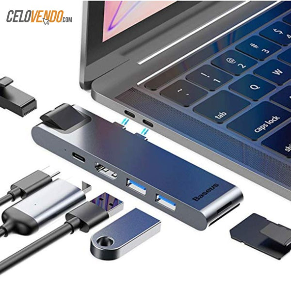 Hub Thunderbolt Pro para Macbook Pro 2019 -2018 -2017  Marca Baseus| Lector SD | HDMI 4K | Entrada Thunderbolt | Entrada Ethernet