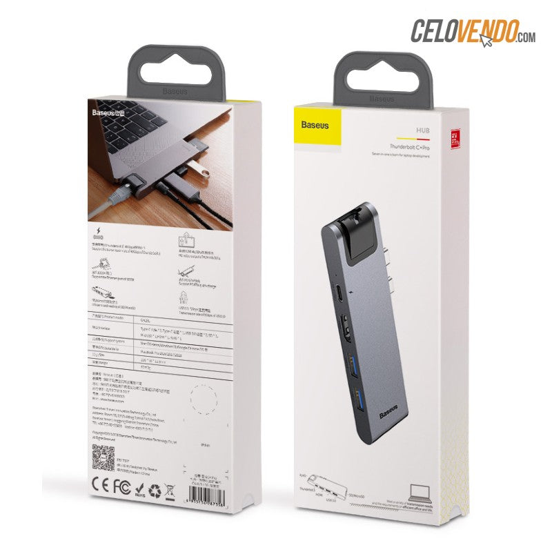 Hub Thunderbolt Pro para Macbook Pro 2019 -2018 -2017  Marca Baseus| Lector SD | HDMI 4K | Entrada Thunderbolt | Entrada Ethernet