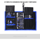 Kit completo de herramientas y desarmadores para celulares y computadoras.