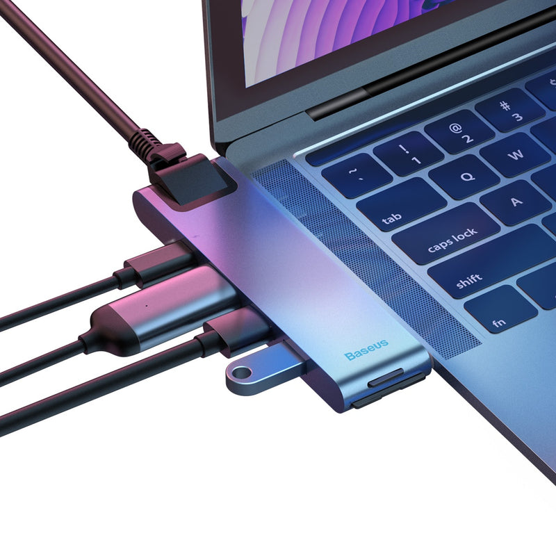 Hub Thunderbolt Pro para Macbook Pro 2019 -2018 -2017  Marca Baseus| Lector SD | HDMI 4K | Entrada Thunderbolt | Entrada Ethernet