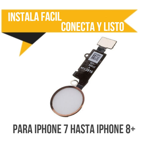 Boton Home funcional iPhone 7 a iPhone 8 Plus color Rosa Dorado | No necesita instalacion especial, conecta y listo.