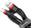 Cable tipo USB - Tipo C Marca Baseus | Linea Cafule | Carga Rapida 2A | 2 Metros de Largo | Color Rojo y Negro