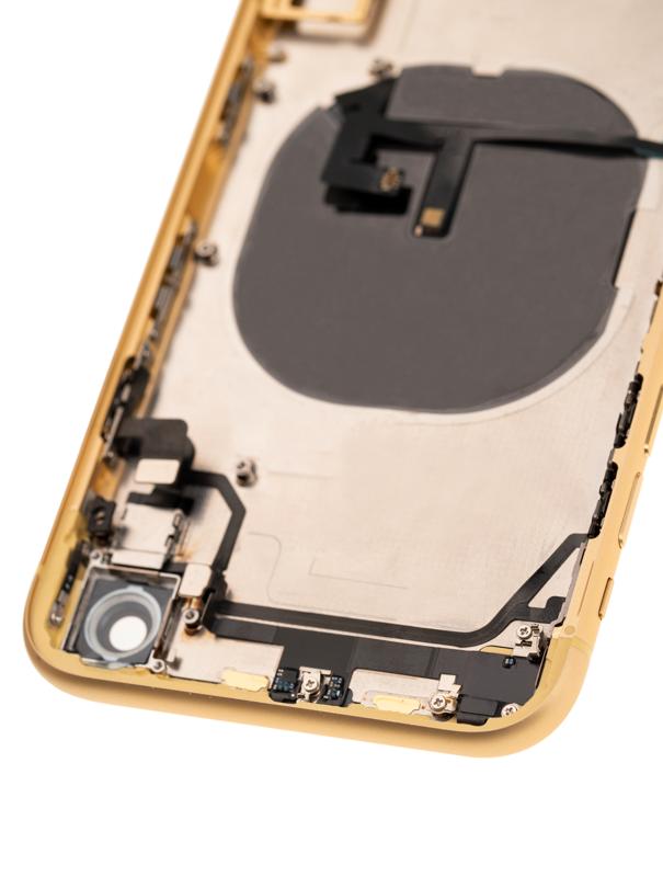 Tapa trasera con componentes pequenos pre-instalados para iPhone XR Amarillo