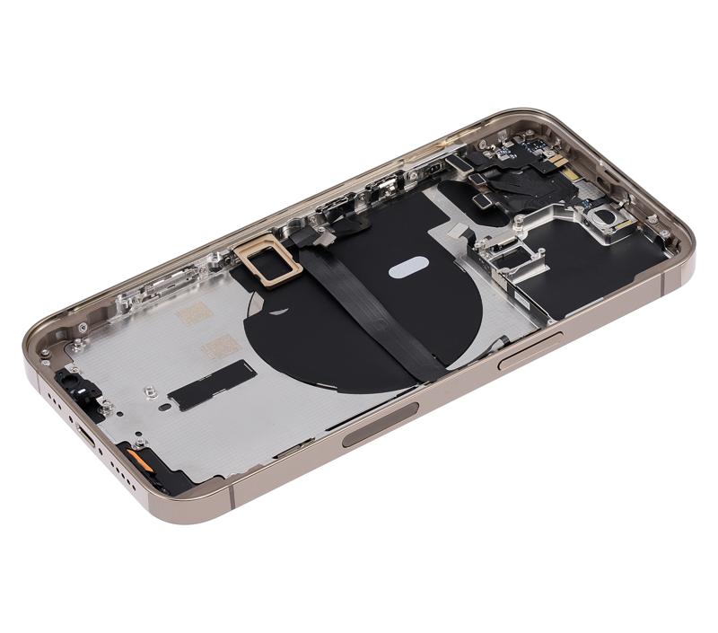 Tapa trasera para iPhone 13 Pro con componentes pequenos pre-instalados (Version US) Sin logo (Dorado)