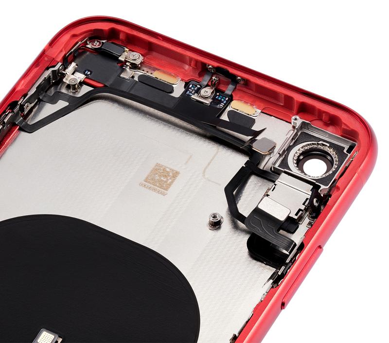 Tapa trasera para iPhone XR con componentes pequenos pre-instalados (Sin logo) (Rojo)