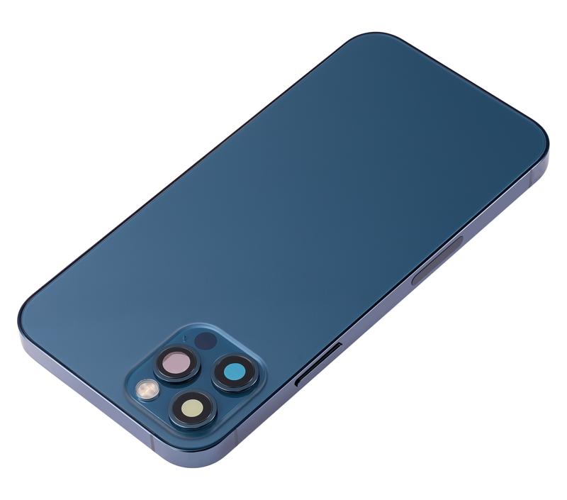 Tapa trasera para iPhone 12 Pro (Versión EE.UU.) Azul Pacífico con componentes pequeños pre-instalados sin logo