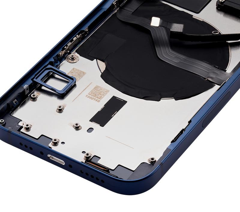 Tapa trasera con componentes pequenos pre-instalados para iPhone 12 (Version US) (Sin logo) (Azul)