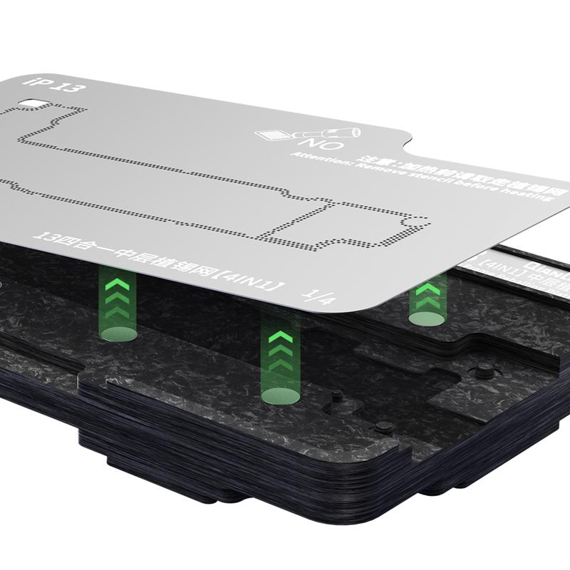 Plataforma de Reballing 4 en 1 para Marco Medio para iPhone 13 / 13 Mini / 13 Pro / 13 Pro Max (Qianli)