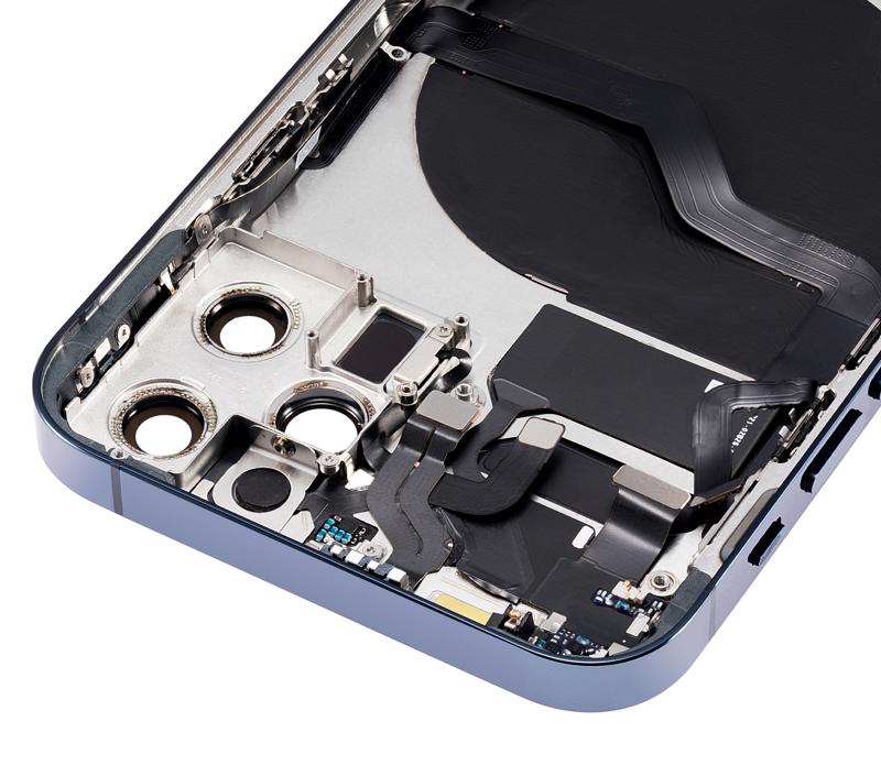 Tapa trasera para iPhone 12 Pro (Versión EE.UU.) Azul Pacífico con componentes pequeños pre-instalados sin logo