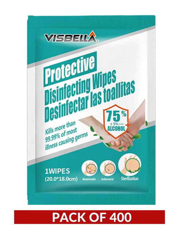 Toallitas desinfectantes con 75% de alcohol (400 unidades empaquetadas individualmente)