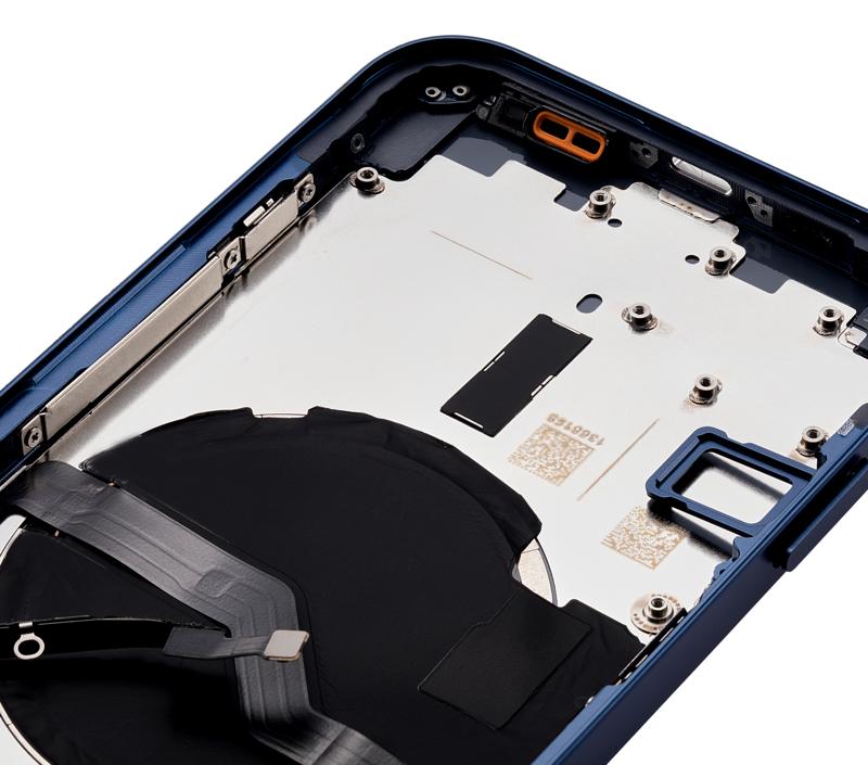 Tapa trasera con componentes pequenos pre-instalados para iPhone 12 (Version US) (Sin logo) (Azul)