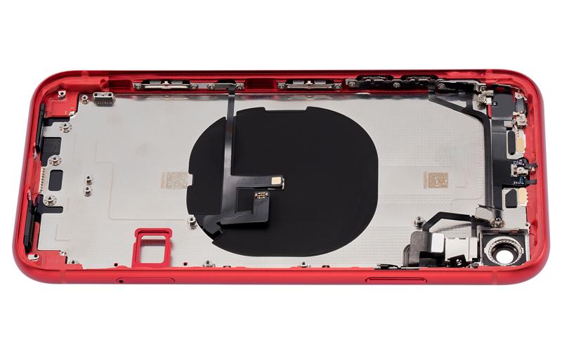 Tapa trasera para iPhone XR con componentes pequenos pre-instalados (Sin logo) (Rojo)