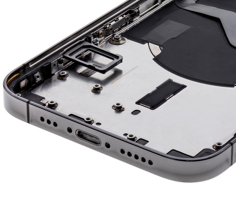 Tapa trasera para iPhone 12 Pro con componentes pequenos pre-instalados (Version EE.UU.) (Usada original grado C) (Grafito)