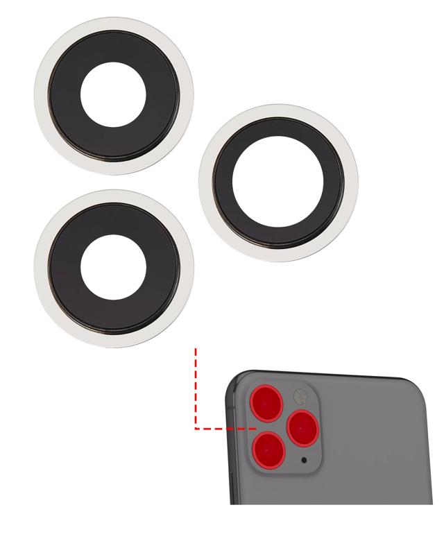 Lente de camara trasera con soporte y bisel para iPhone 11 Pro / Pro Max (Blanco)