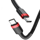 Cable tipo USB - Tipo C Marca Baseus | Linea Cafule | Carga Rapida 2A | 2 Metros de Largo | Color Rojo y Negro