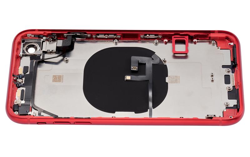 Tapa trasera para iPhone XR con componentes pequenos pre-instalados (Sin logo) (Rojo)