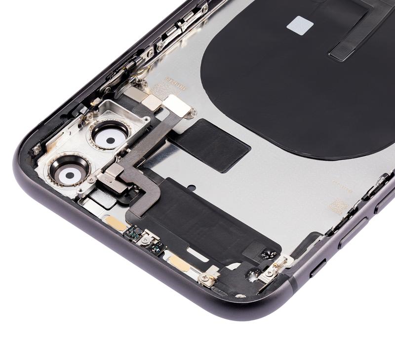 Tapa trasera para iPhone 11 con componentes pequenos pre-instalados (Negro)