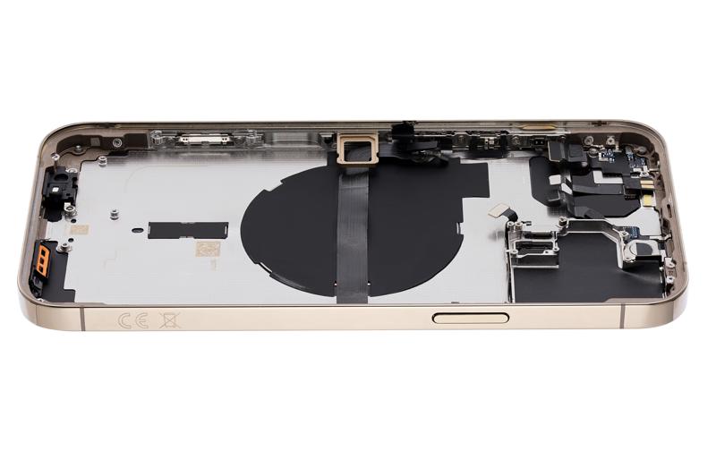 Tapa trasera para iPhone 13 Pro Max con componentes pequenos pre-instalados (Dorado, Sin logo)
