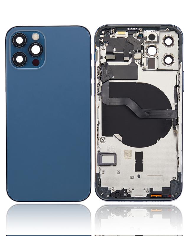 Tapa trasera para iPhone 12 Pro (Versión EE.UU.) Azul Pacífico con componentes pequeños pre-instalados sin logo