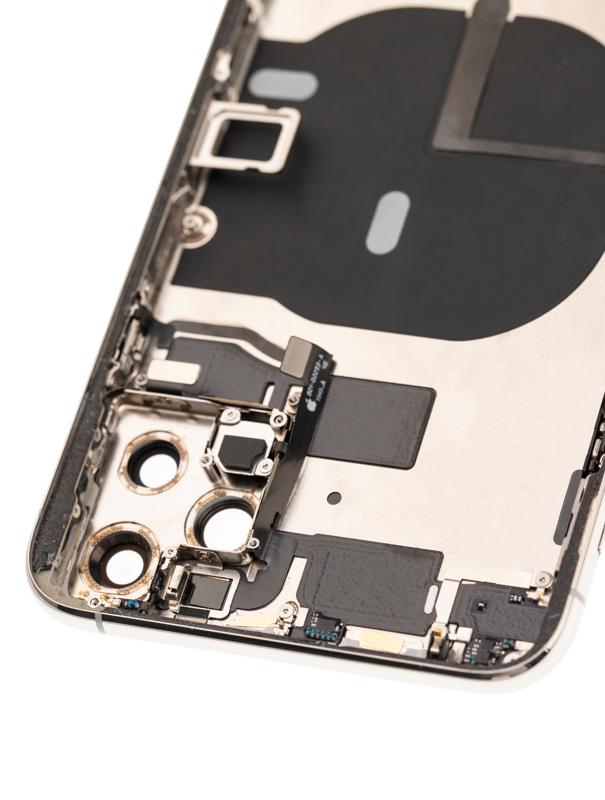 Tapa trasera para iPhone 11 Pro Max con componentes pequeños pre-instalados (Usada, Original, Grado B) (Plata)