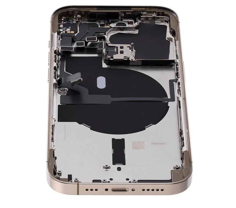 Tapa trasera para iPhone 14 Pro dorada con componentes pequeños pre-instalados