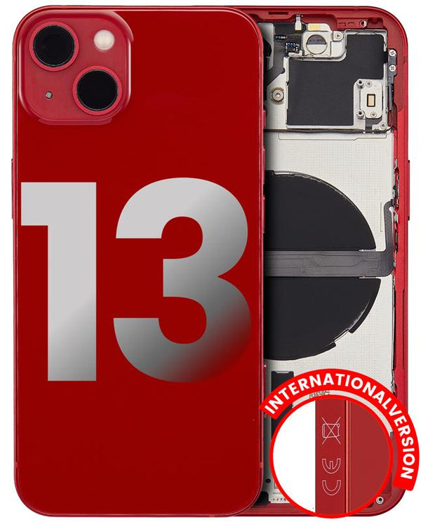 Tapa trasera para iPhone 13 con componentes pequenos pre-instalados (version internacional, original usada, calificacion B) roja