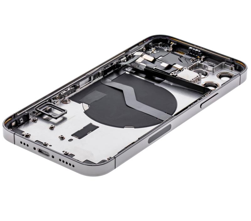 Tapa trasera para iPhone 12 Pro con componentes pequenos pre-instalados (Version EE.UU.) (Usada original grado C) (Grafito)