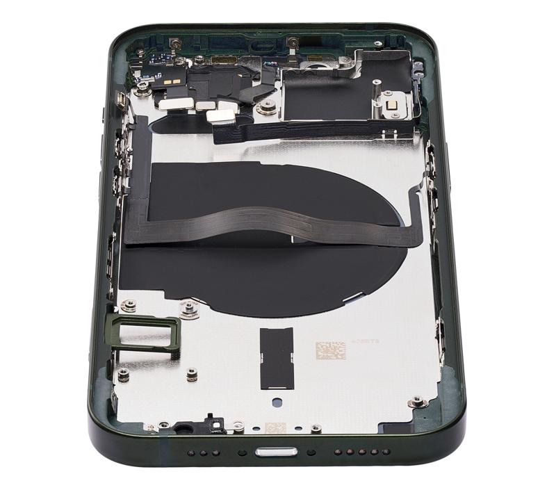 Tapa trasera para iPhone 13 con componentes pequenos pre-instalados (Verde)
