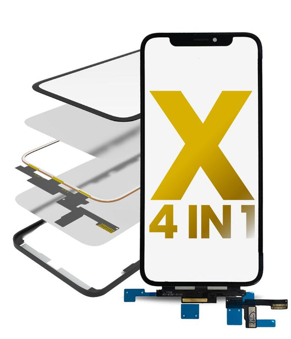 Kit 4 en 1 con marco para iPhone X (Cristal frontal + OCA + Short Touch + OCA pre-instalado)