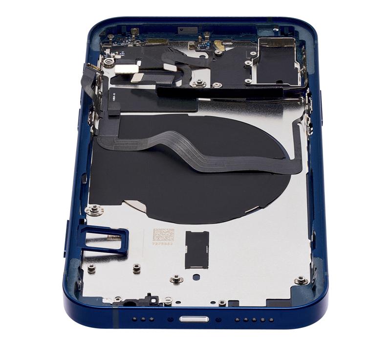 Tapa trasera con componentes pequenos pre-instalados para iPhone 12 Azul