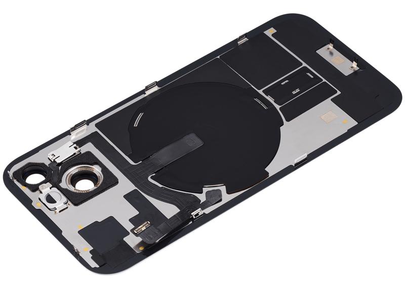 Tapa trasera con placa de acero, NFC para carga inalambrica, iman MagSafe y flex de linterna para iPhone 15 (Amarillo)