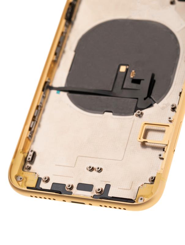 Tapa trasera con componentes pequenos pre-instalados para iPhone XR Amarillo