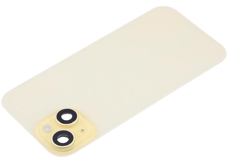 Tapa trasera con placa de acero, NFC para carga inalambrica, iman MagSafe y flex de linterna para iPhone 15 (Amarillo)