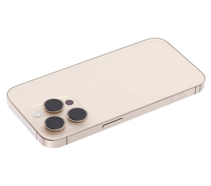 Tapa trasera para iPhone 14 Pro dorada con componentes pequeños pre-instalados
