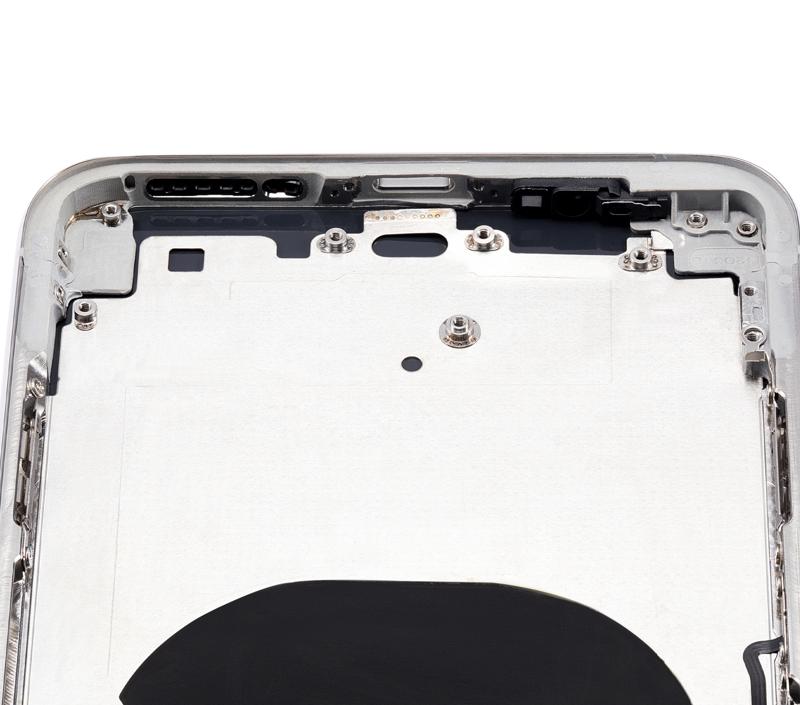 Tapa trasera para iPhone XS Max con componentes pequenos pre-instalados (Sin logo) (Plata)