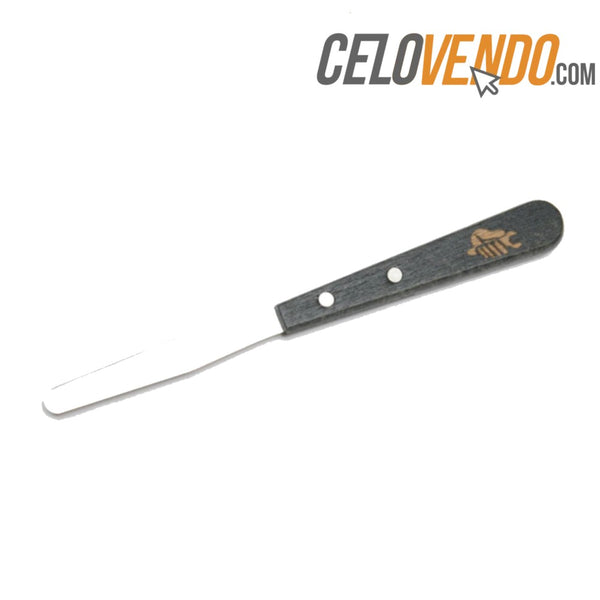 Espatula delgada de acero inoxidable con mango de madera