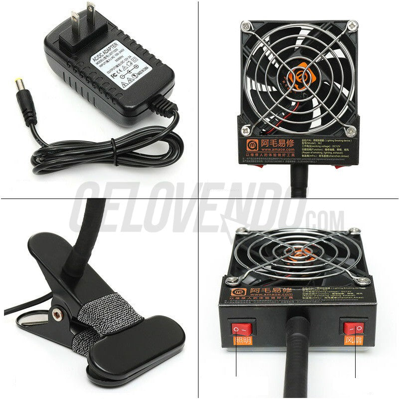 Extractor de Humo Portatil con Clip para Mesa | Luz LED.